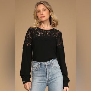 Lulu’s | Picture This Black Long Sleeve Lace Top | NEVER WORN